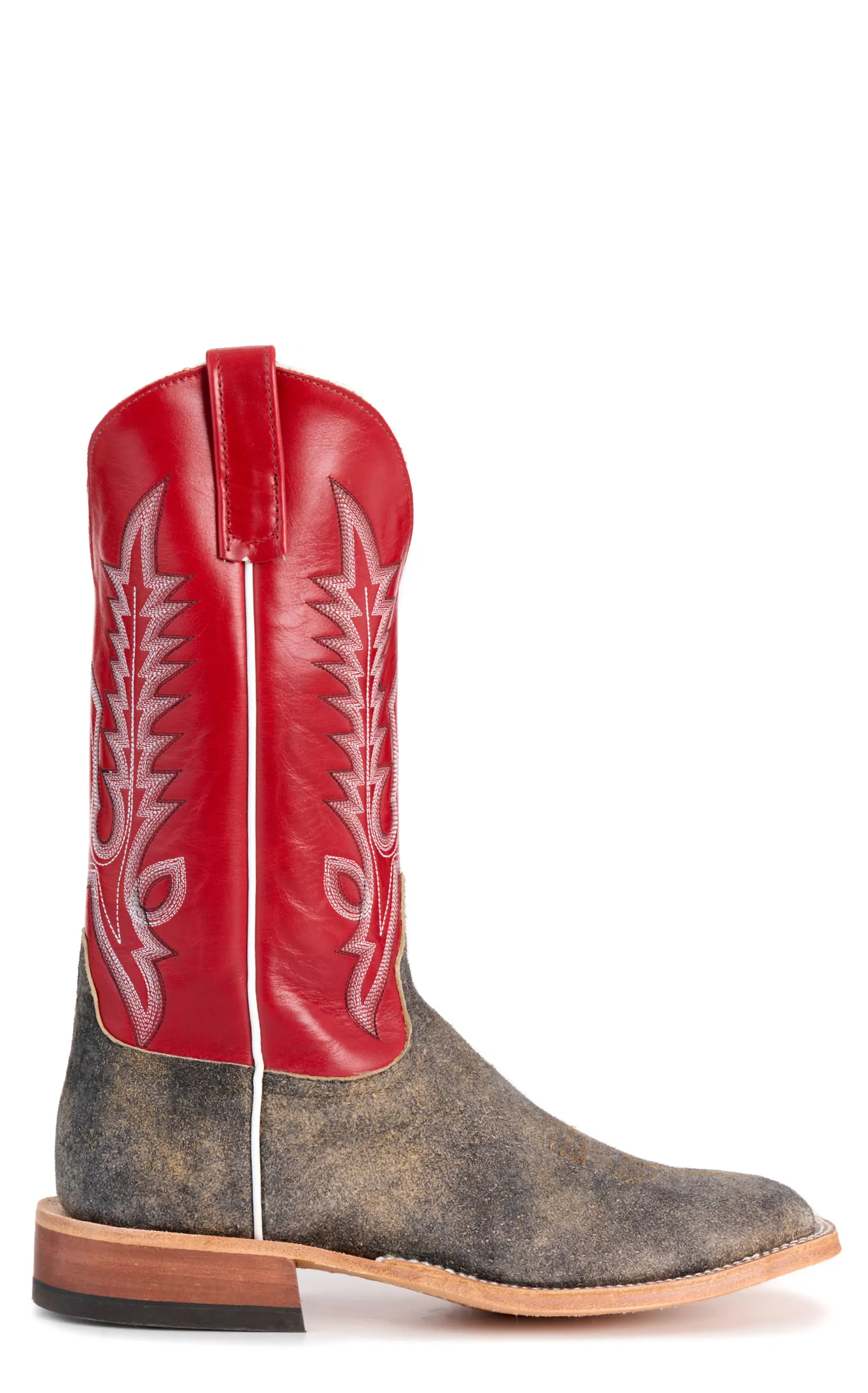 Anderson Bean Men's Brown and Red Wide Square Toe Cowboy Boots