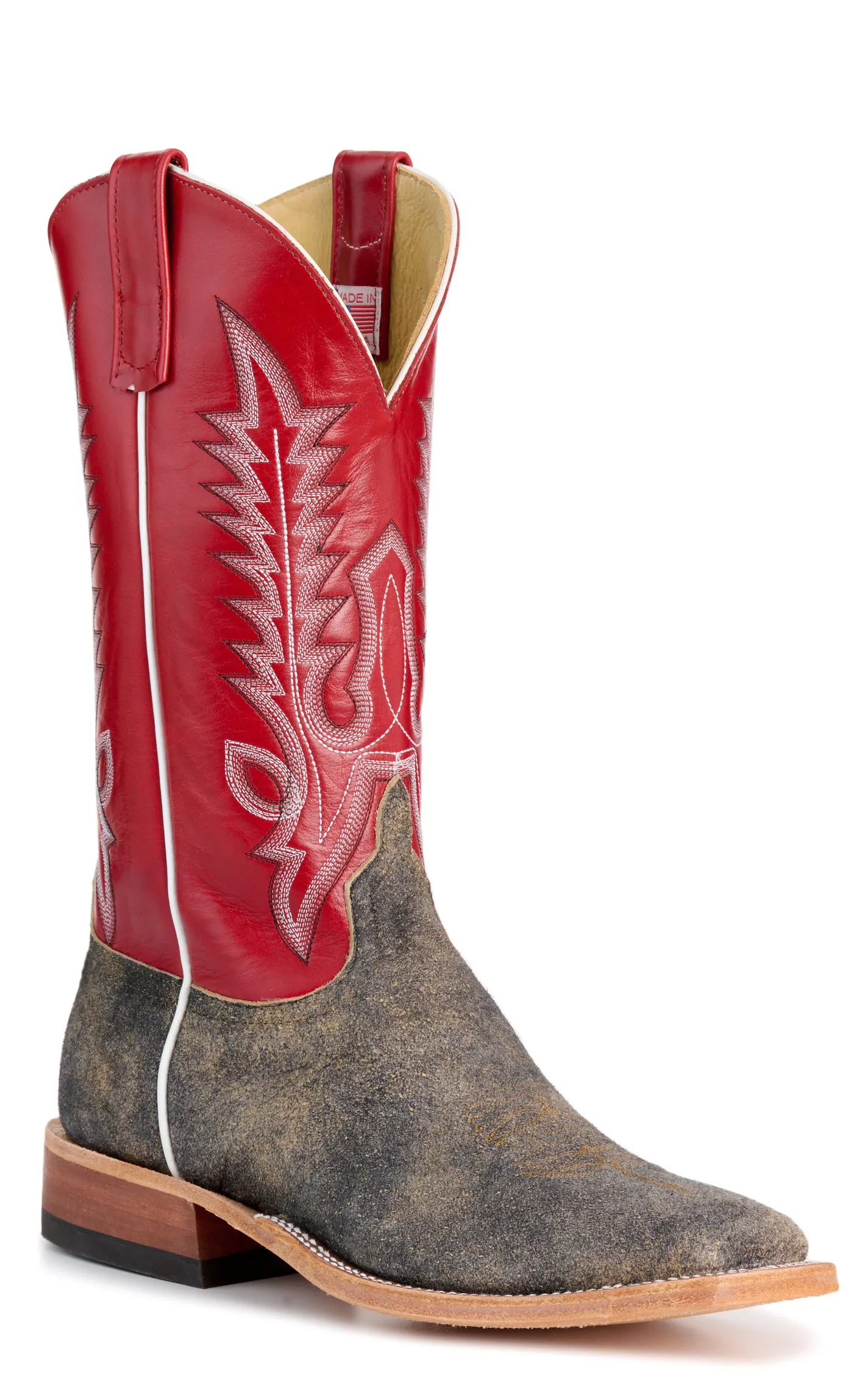 Anderson Bean Men's Brown and Red Wide Square Toe Cowboy Boots