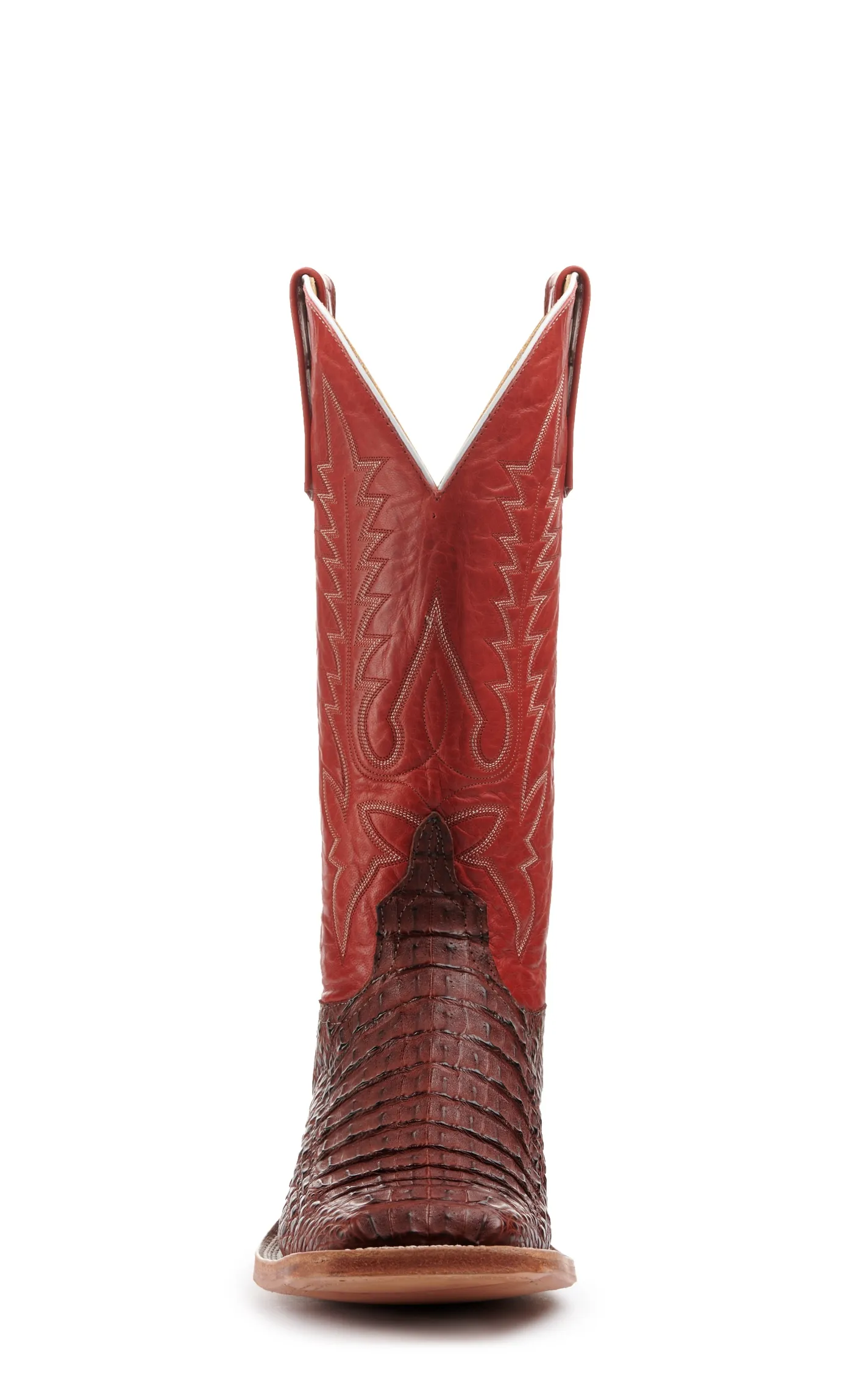 Anderson Bean Men's Rust Lux Hornback Caiman and Red Wide Square Toe Exotic Cowboy Boots