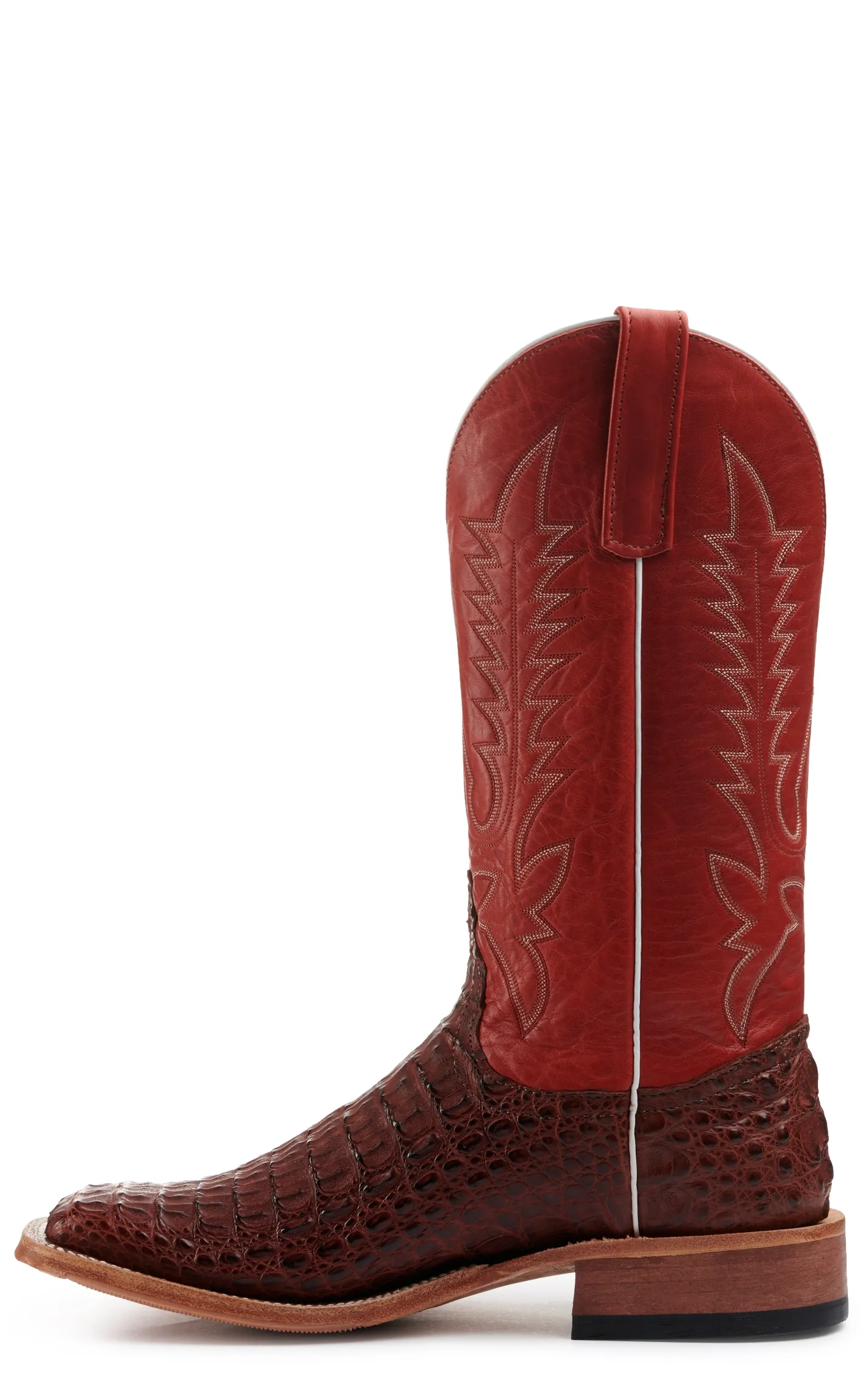 Anderson Bean Men's Rust Lux Hornback Caiman and Red Wide Square Toe Exotic Cowboy Boots