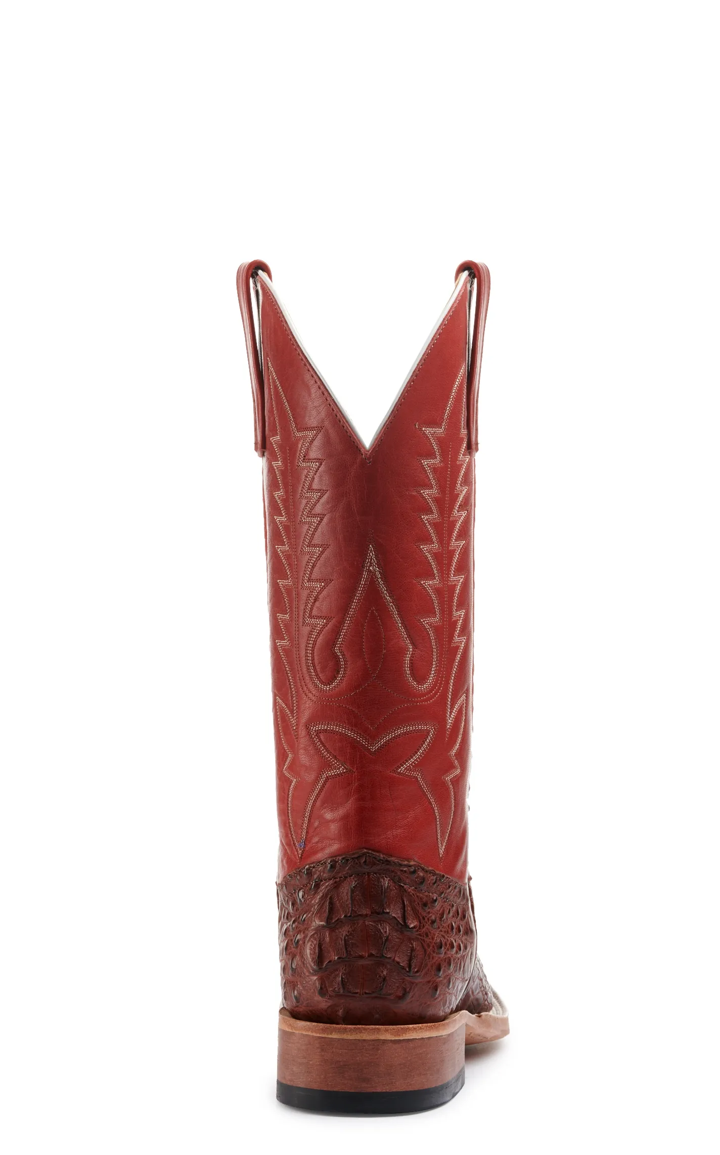 Anderson Bean Men's Rust Lux Hornback Caiman and Red Wide Square Toe Exotic Cowboy Boots