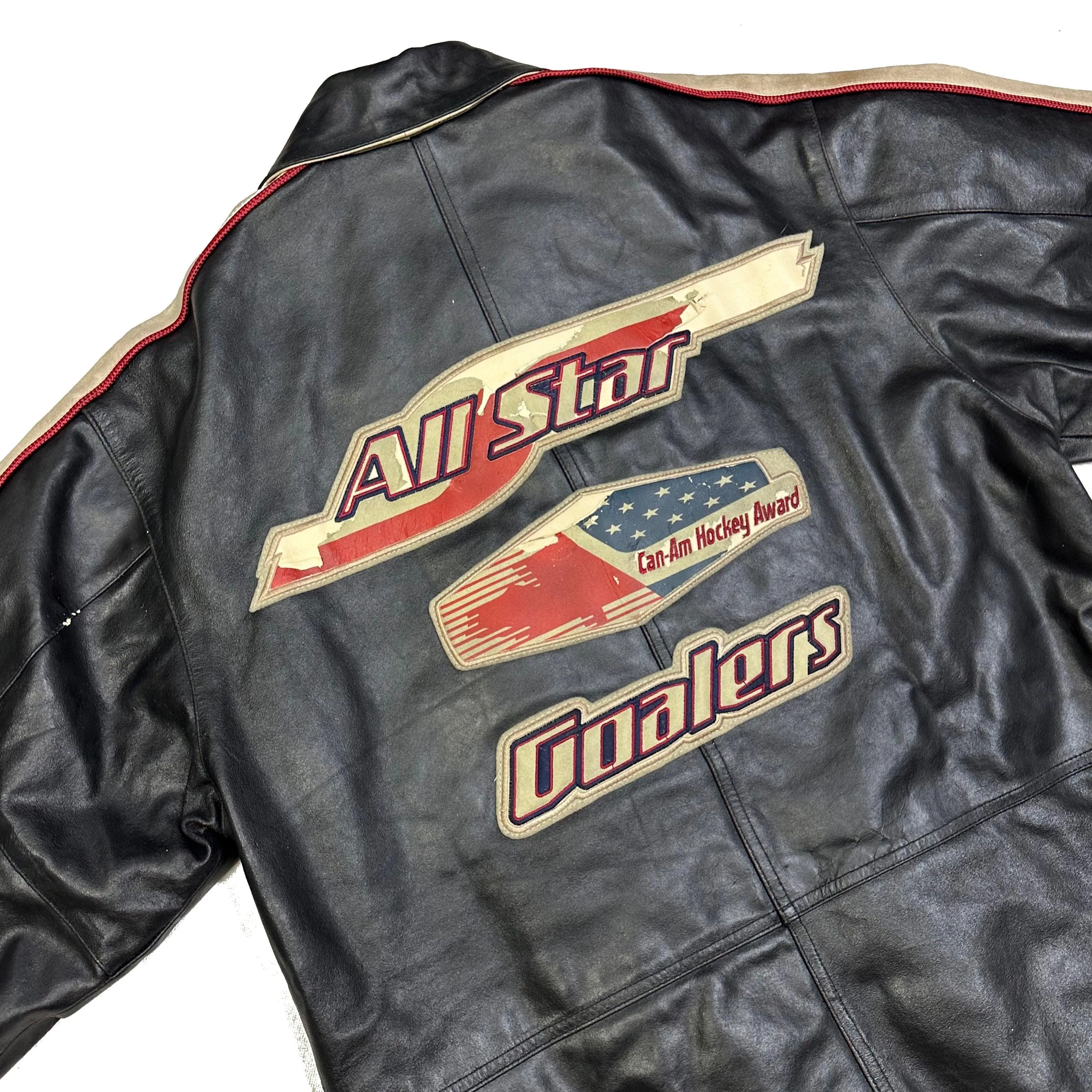 Avirex ‘All Star Goalers’ Long Leather Jacket In Black ( S )