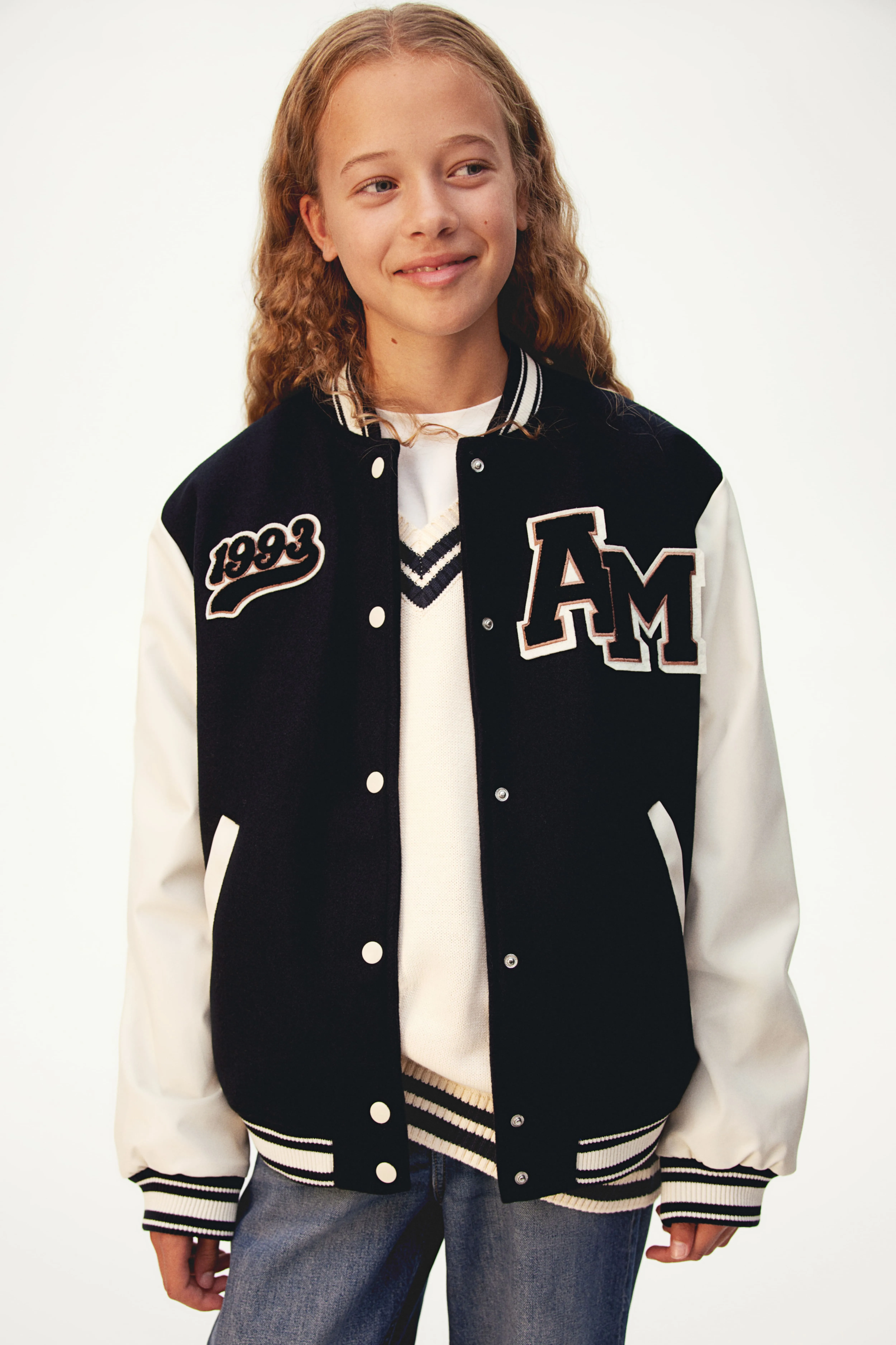 Baseball jacket - Long sleeve - Regular length - Blue/Block-coloured - Kids | H&M GB