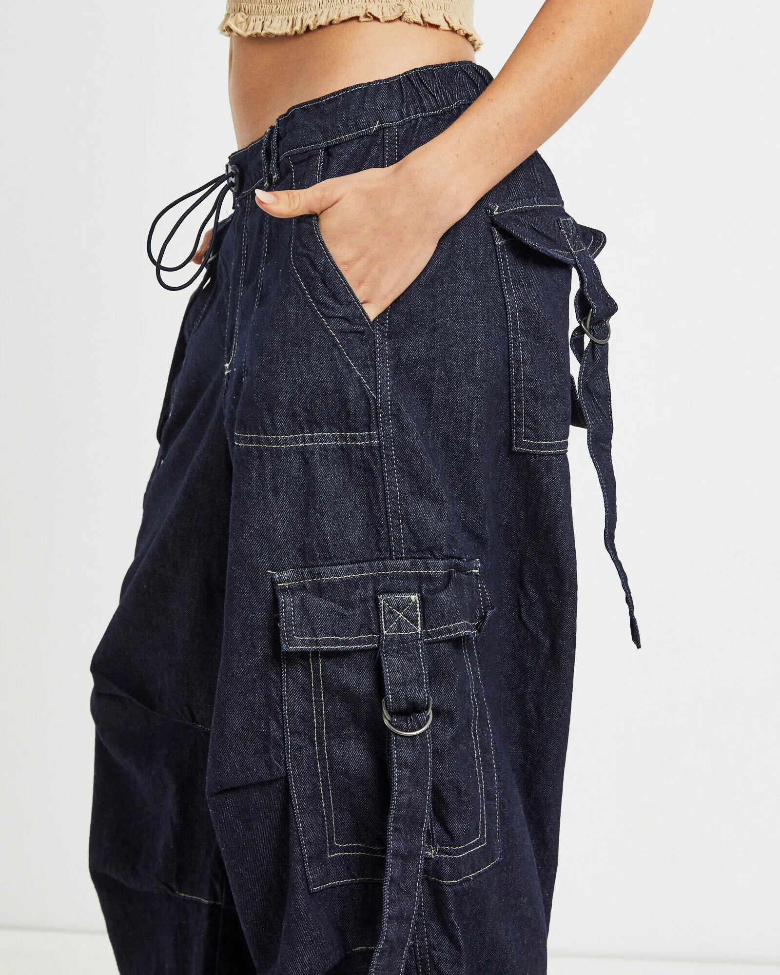 BDG Urban Outfitters BDG Strappy Cargo Denim Jeans Dark Blue