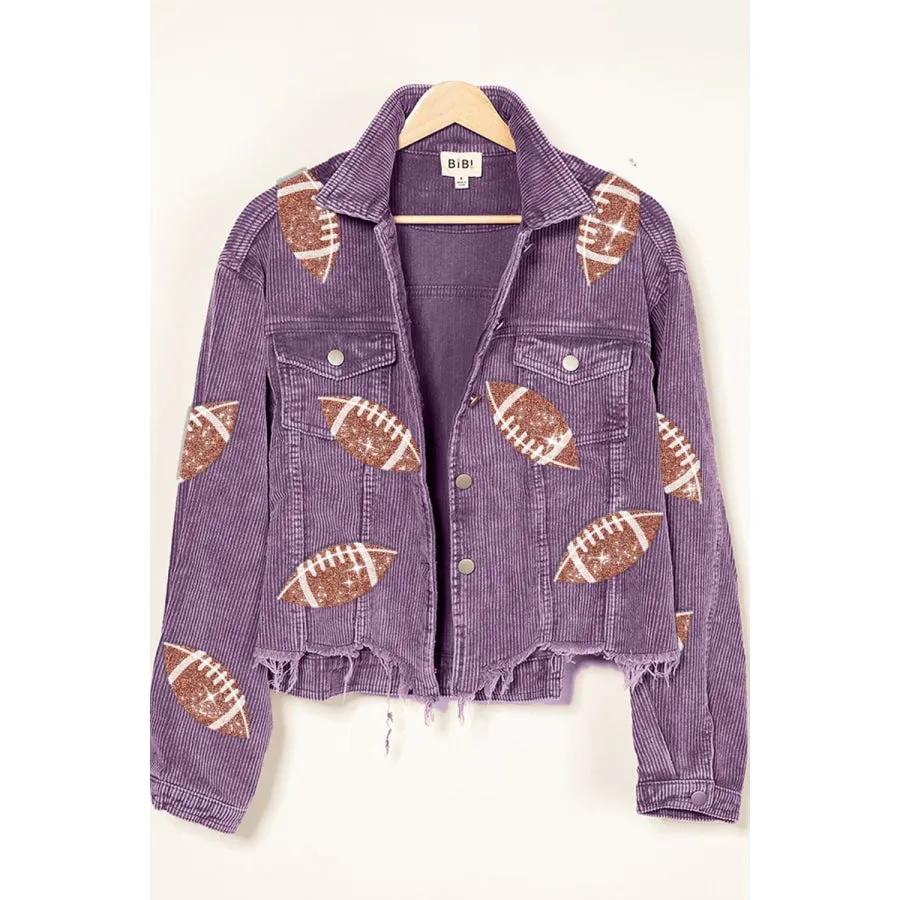 BiBi Football Sequin Embroidery Washed Corduroy Jacket