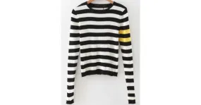 Black White Stripes Zebra Slit Sleeve Sweater Knitwear