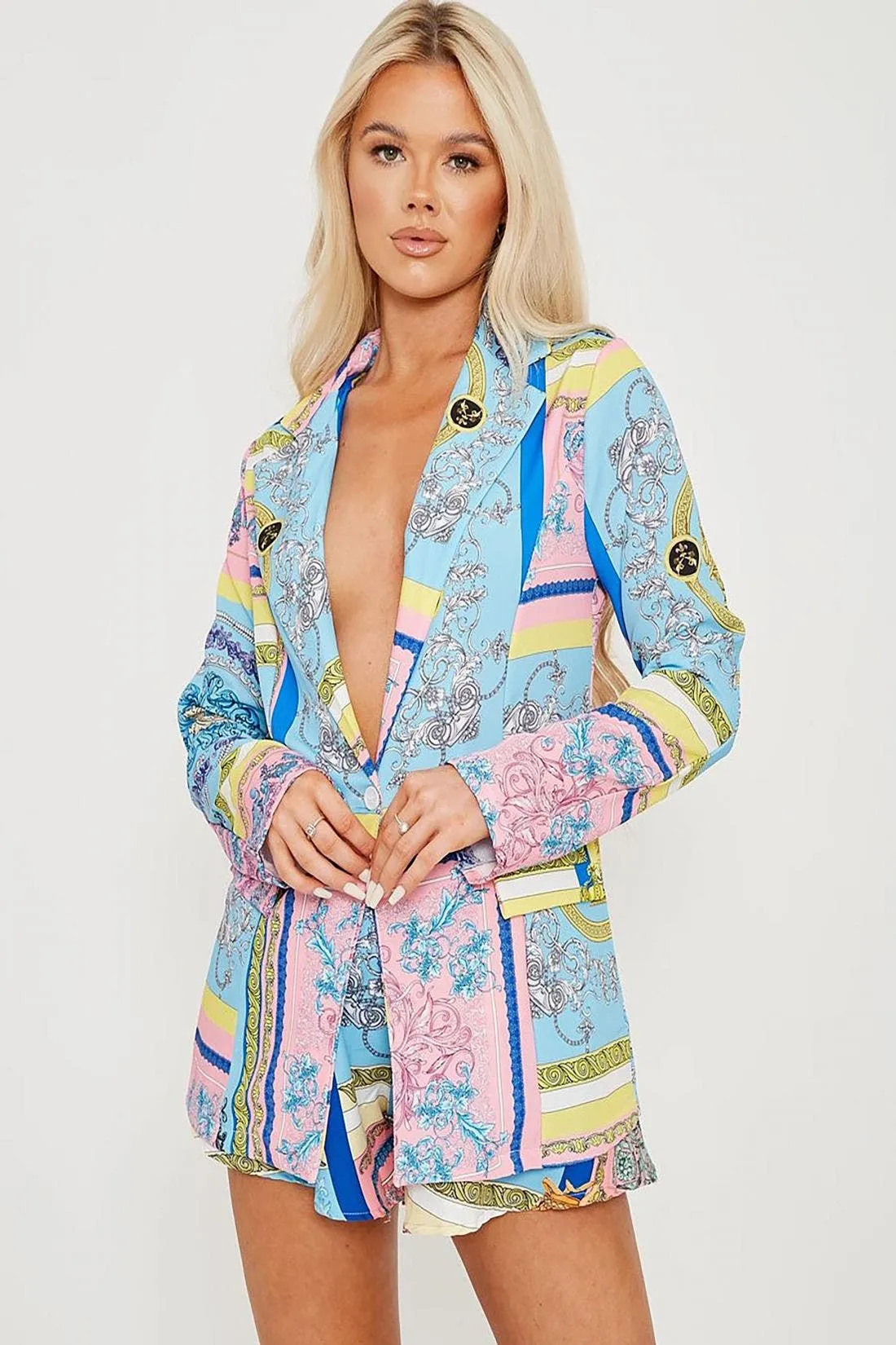 Blue Baroque Printed Blazer Jacket