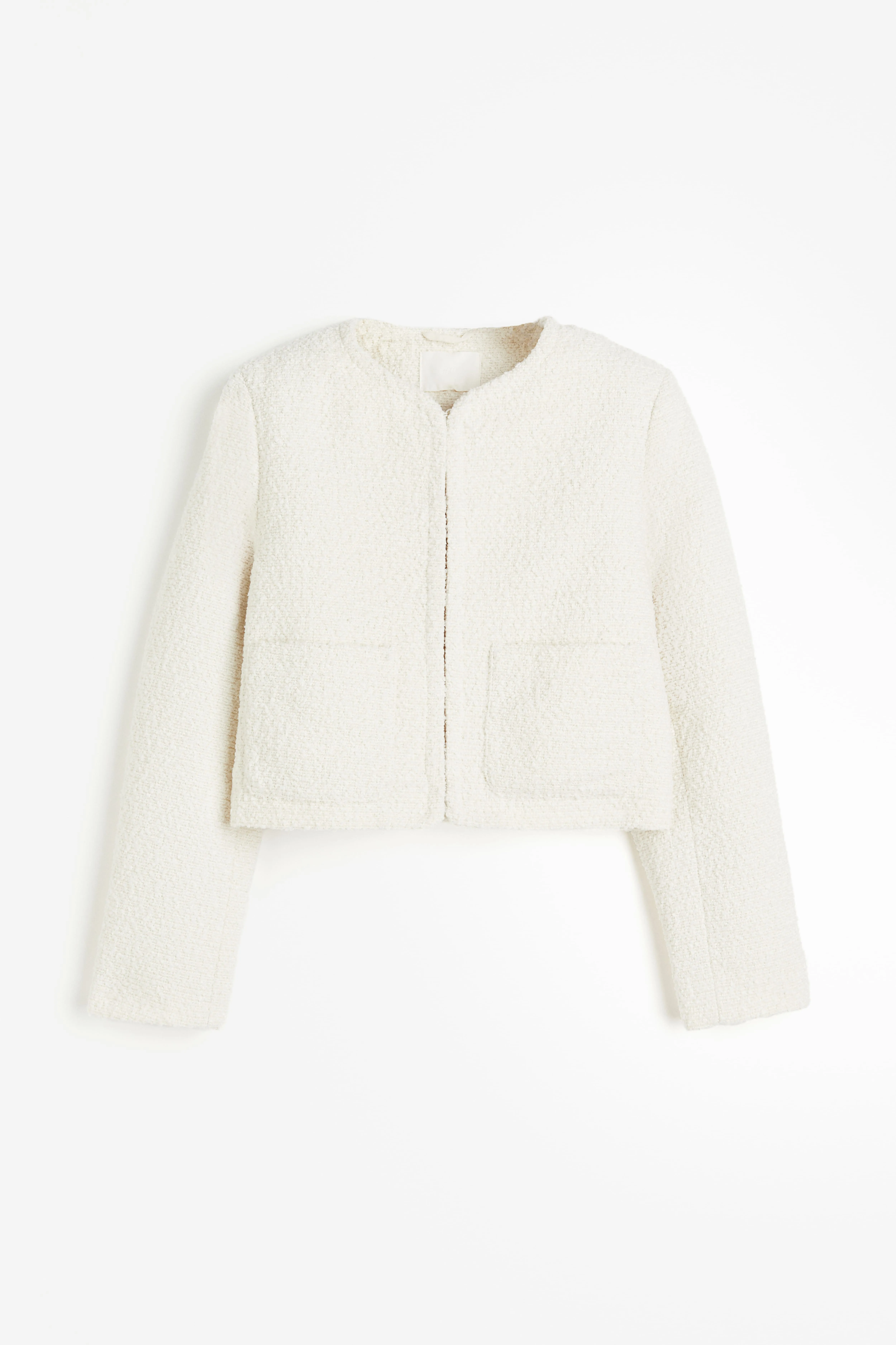 Bouclé jacket - Round neck - Long sleeve - Cream - Ladies | H&M GB