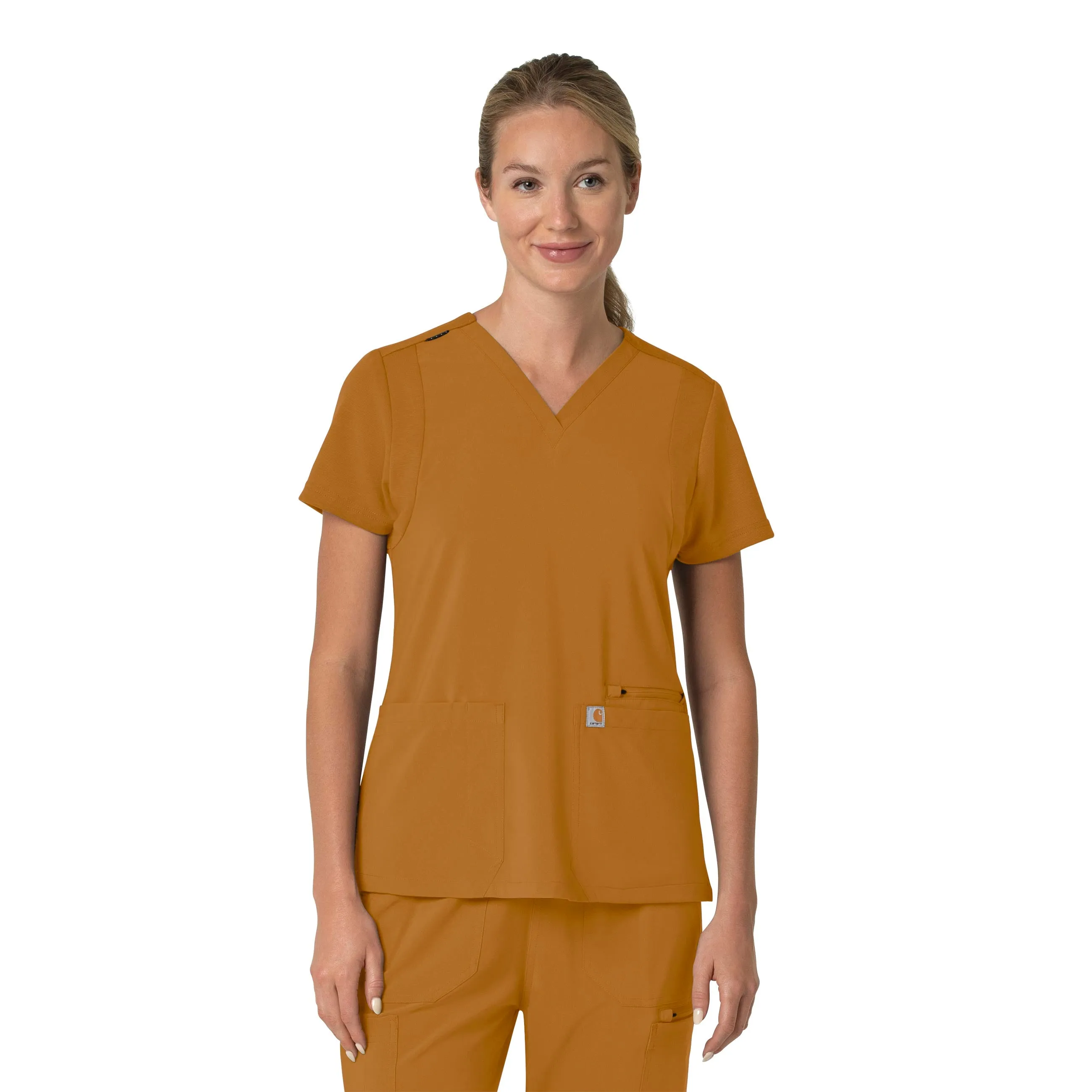 Carhartt Force Cross-Flex Women's Flex Panel V-Neck Scrub Top - Fox Brown