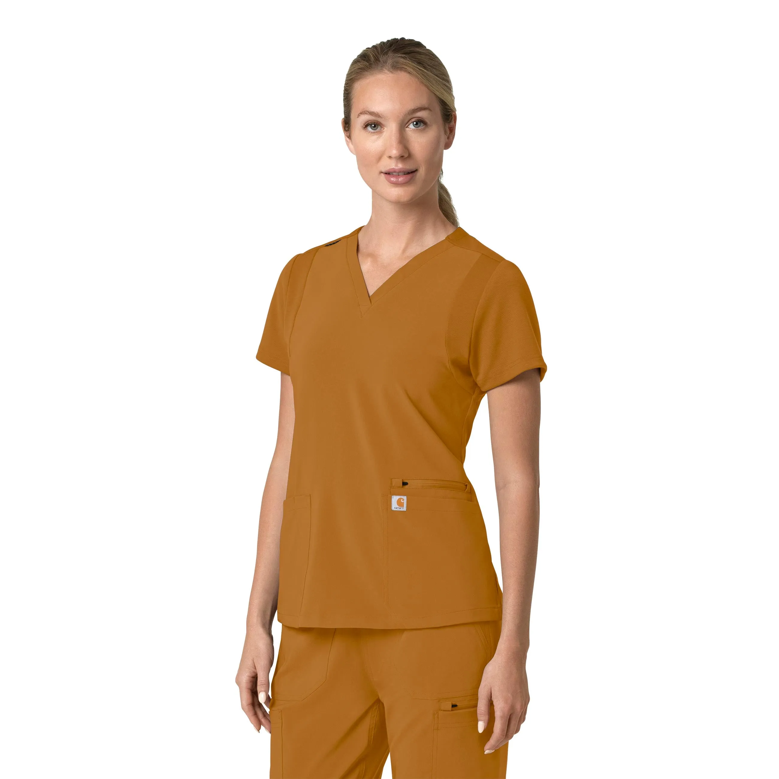 Carhartt Force Cross-Flex Women's Flex Panel V-Neck Scrub Top - Fox Brown