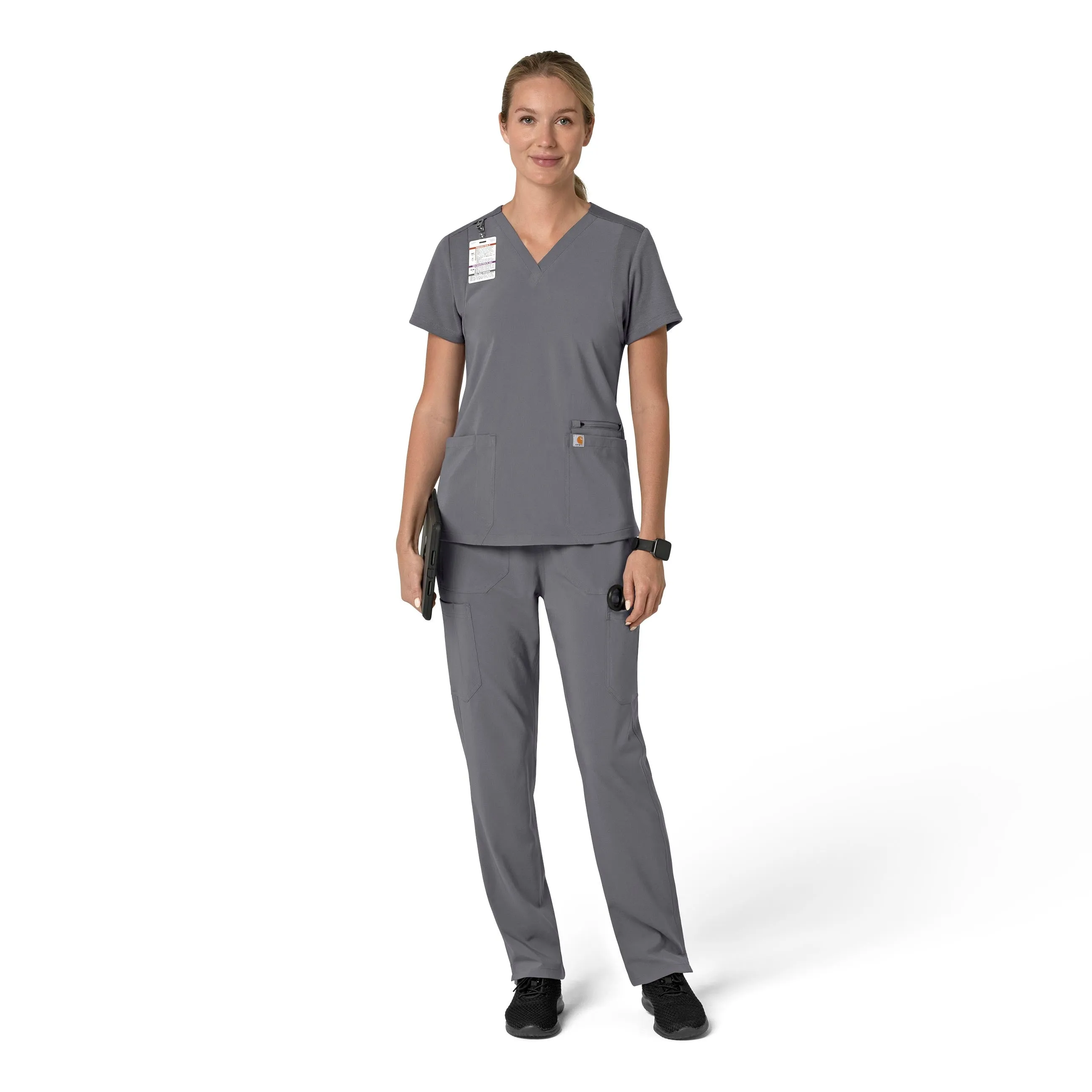 Carhartt Force Cross-Flex Women's Flex Panel V-Neck Scrub Top - Pewter