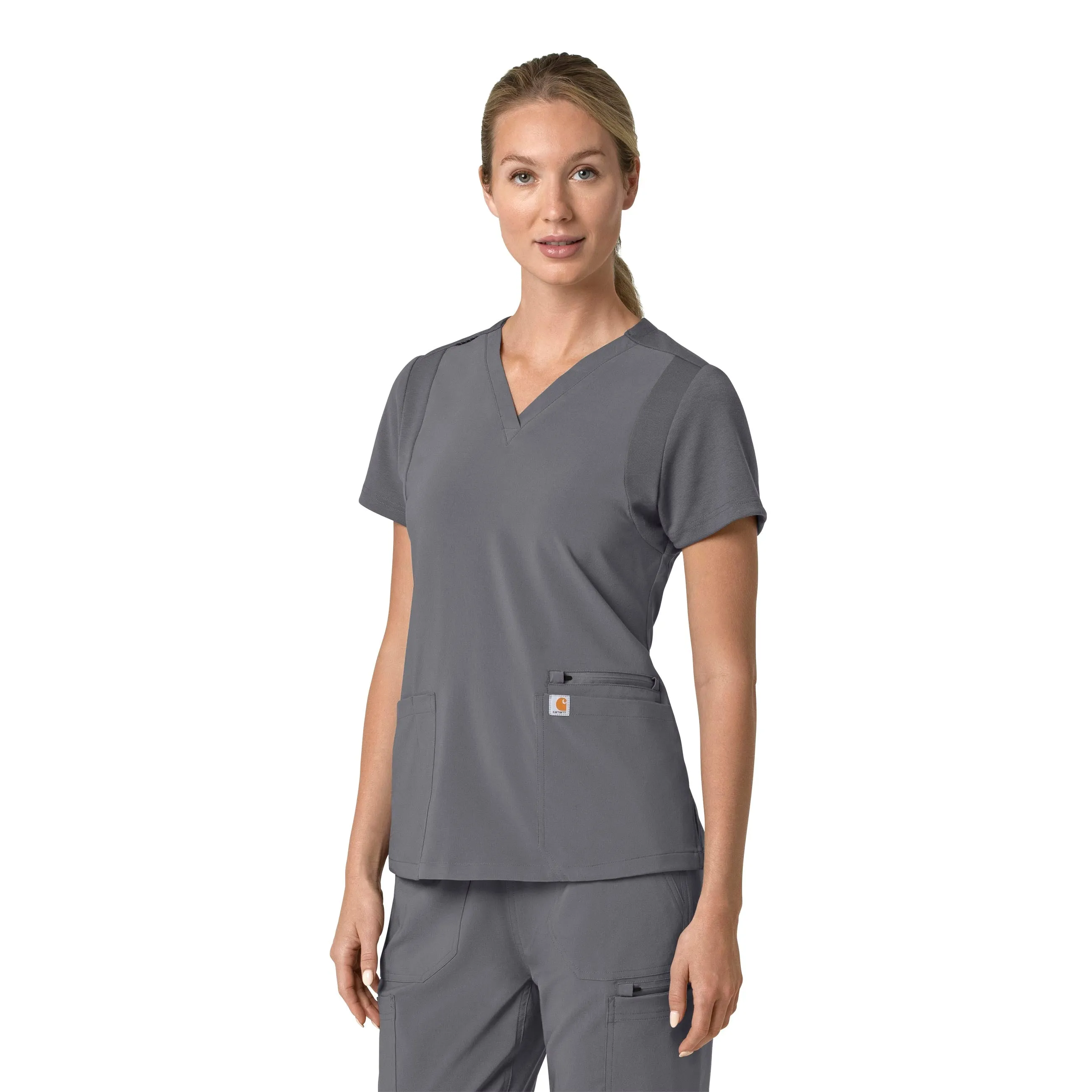 Carhartt Force Cross-Flex Women's Flex Panel V-Neck Scrub Top - Pewter