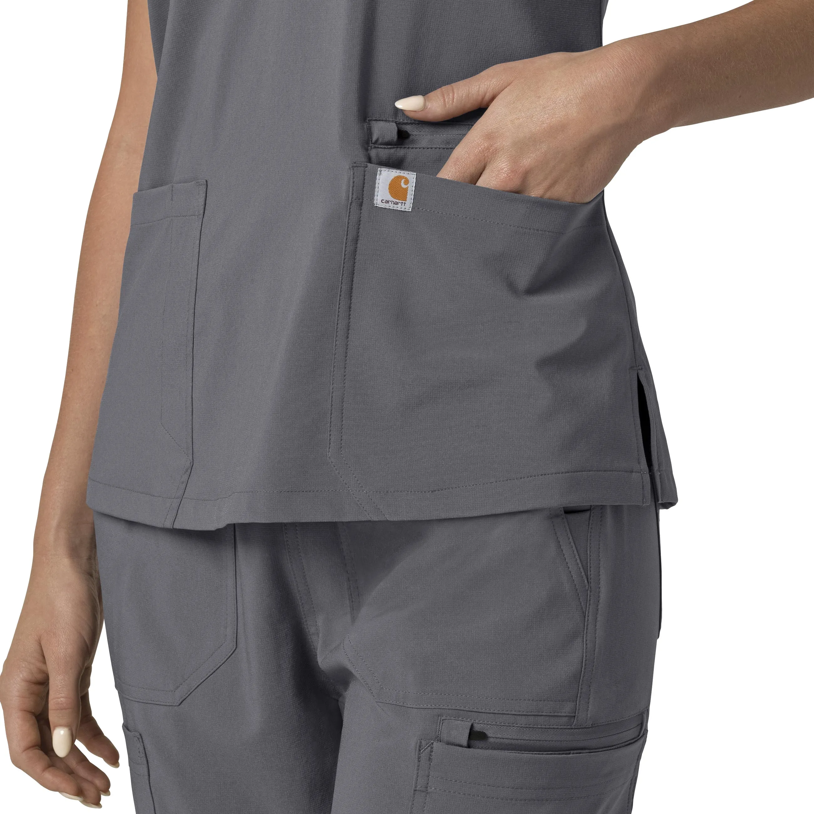 Carhartt Force Cross-Flex Women's Flex Panel V-Neck Scrub Top - Pewter