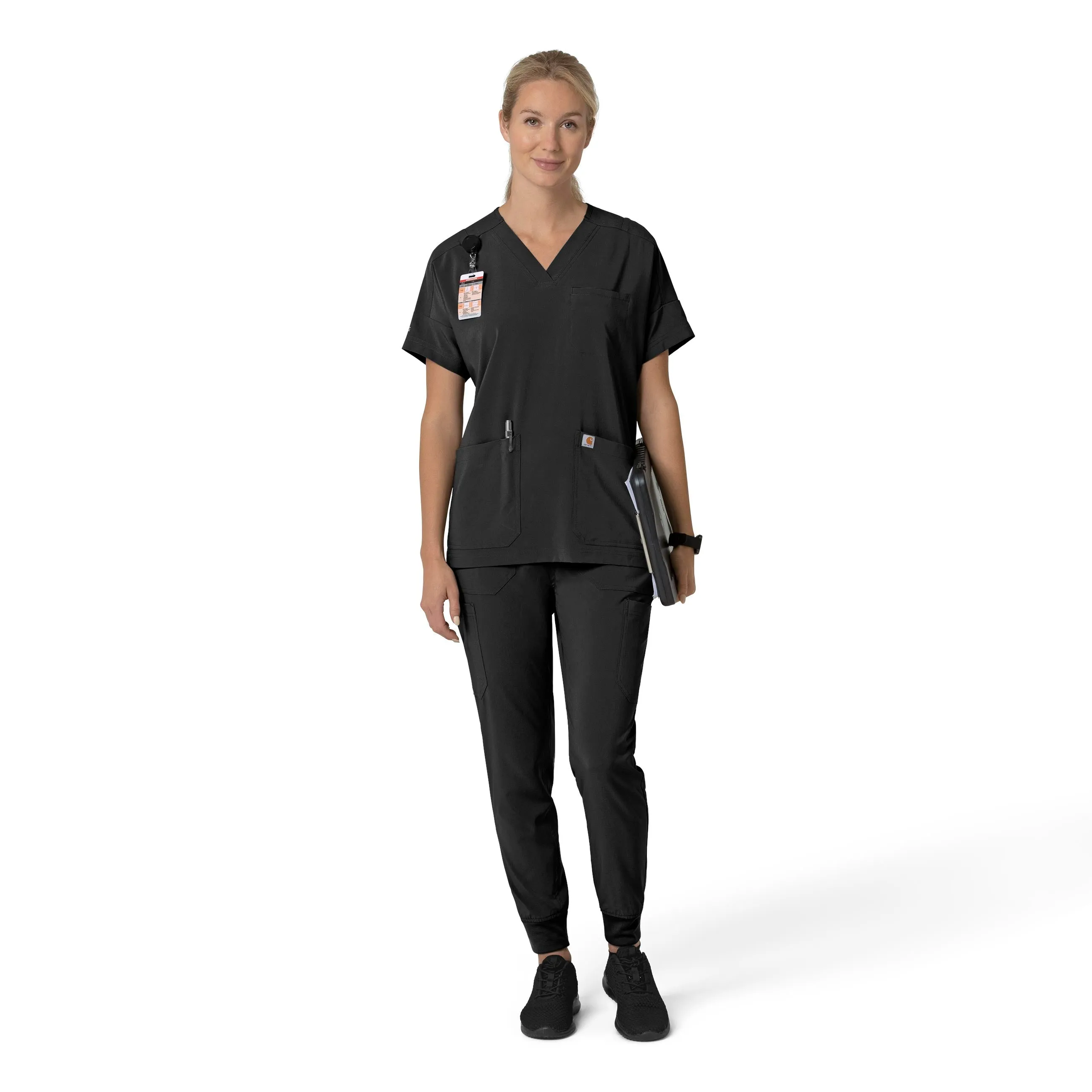 Carhartt Force Cross-Flex Women's Oversized V-Neck Scrub Top - Black