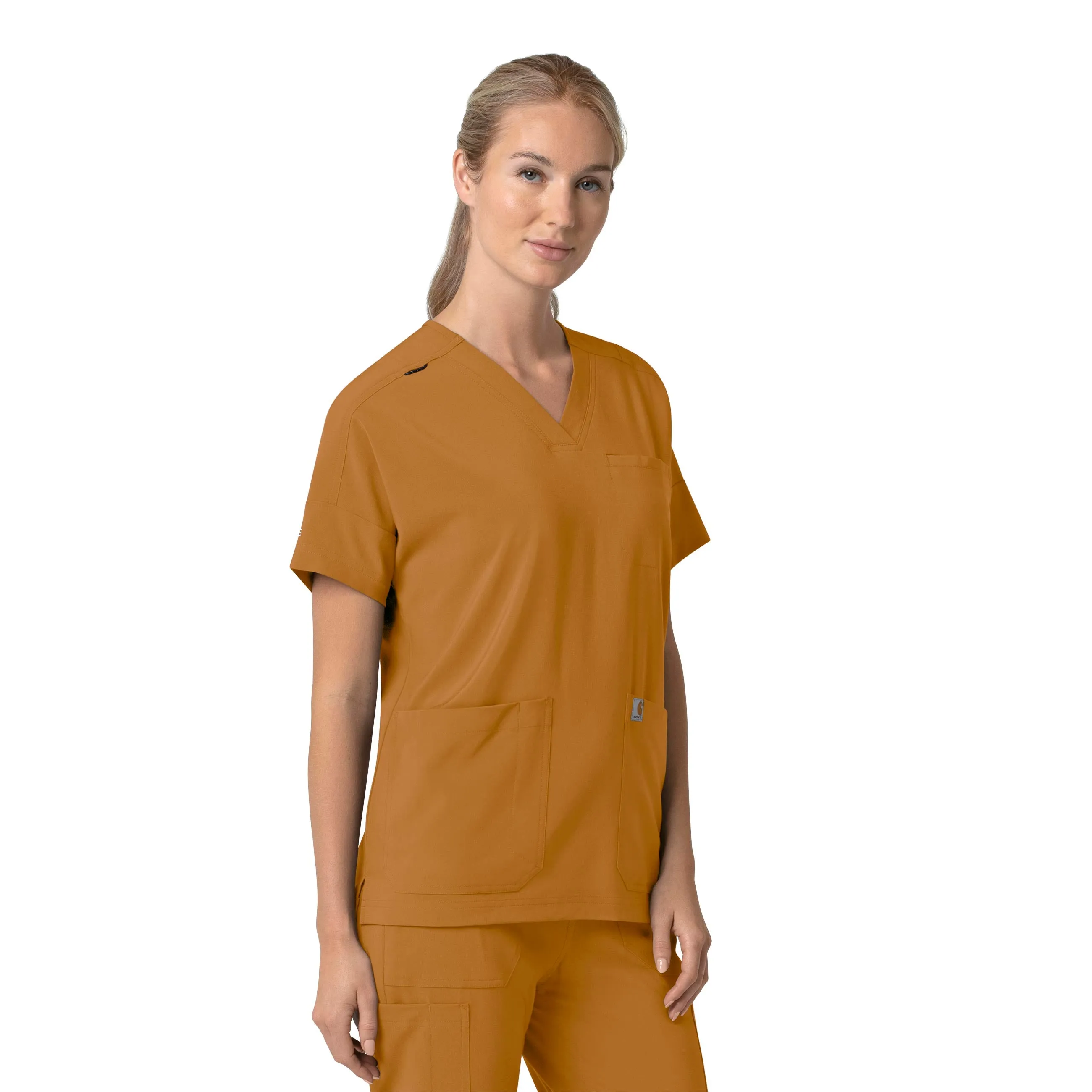 Carhartt Force Cross-Flex Women's Oversized V-Neck Scrub Top - Fox Brown