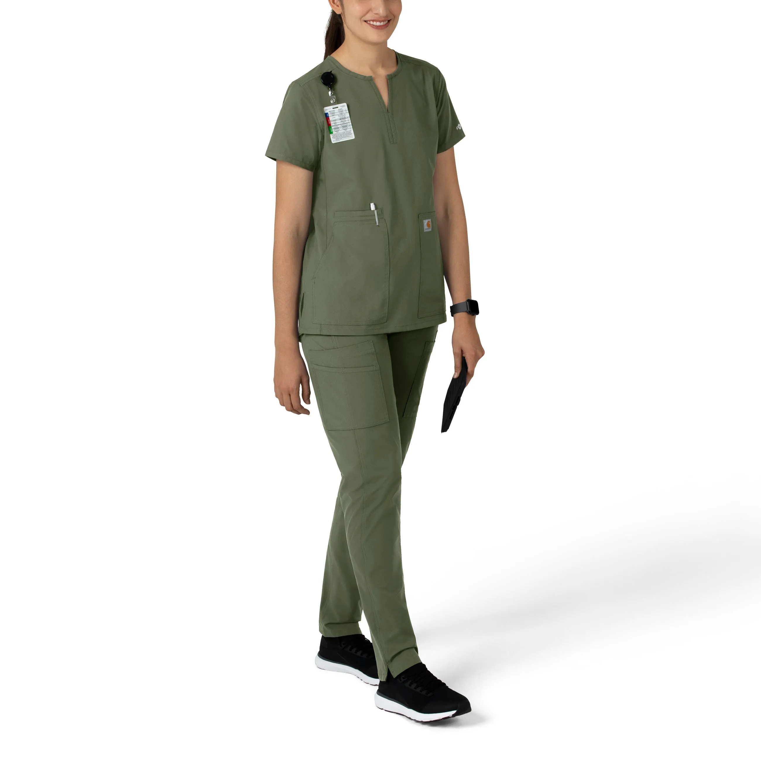 Carhartt Force Essentials Women's Notch Neck Tunic Scrub Top - Olive