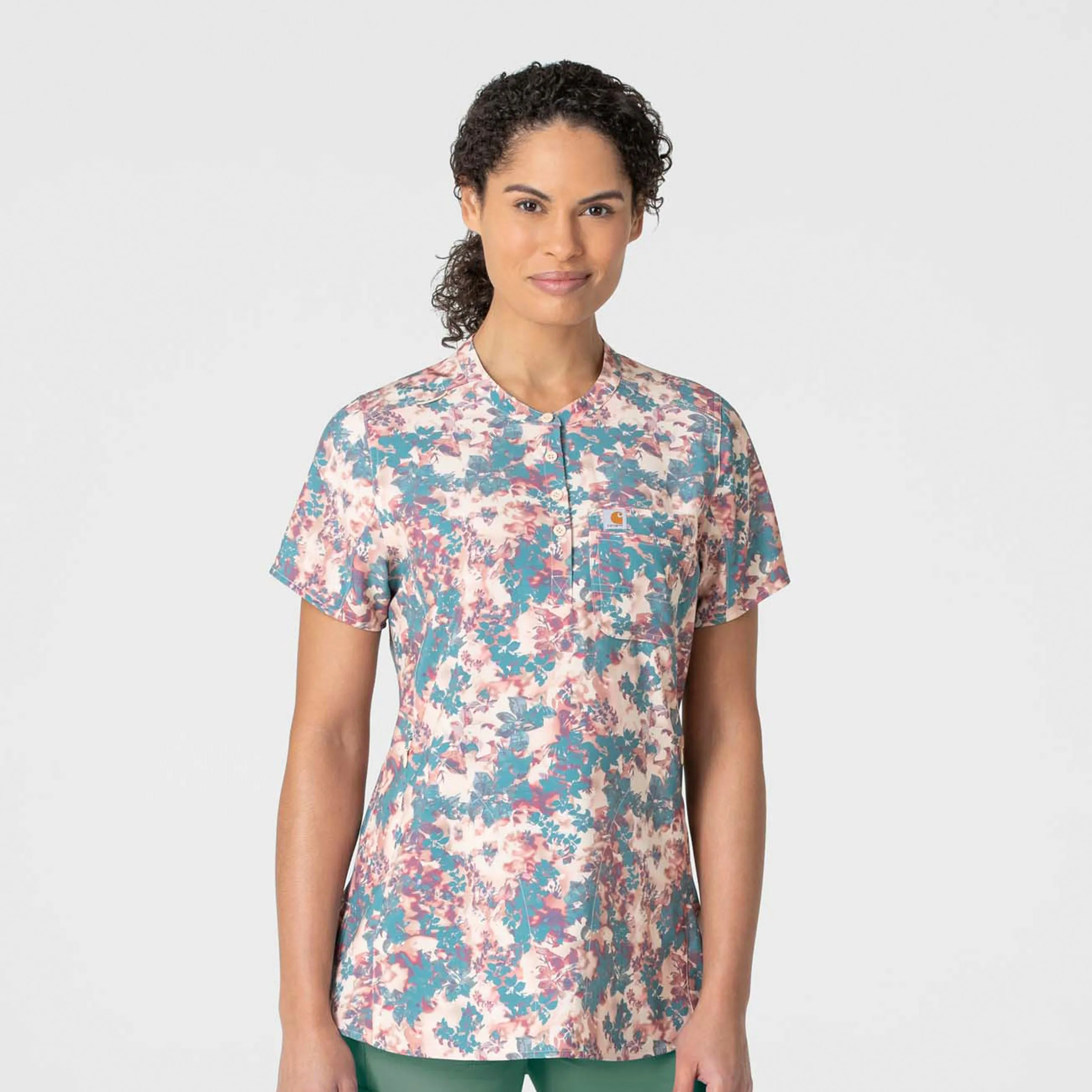 Carhartt Women's Henley Print Scrub Top - Harvest Blossoms