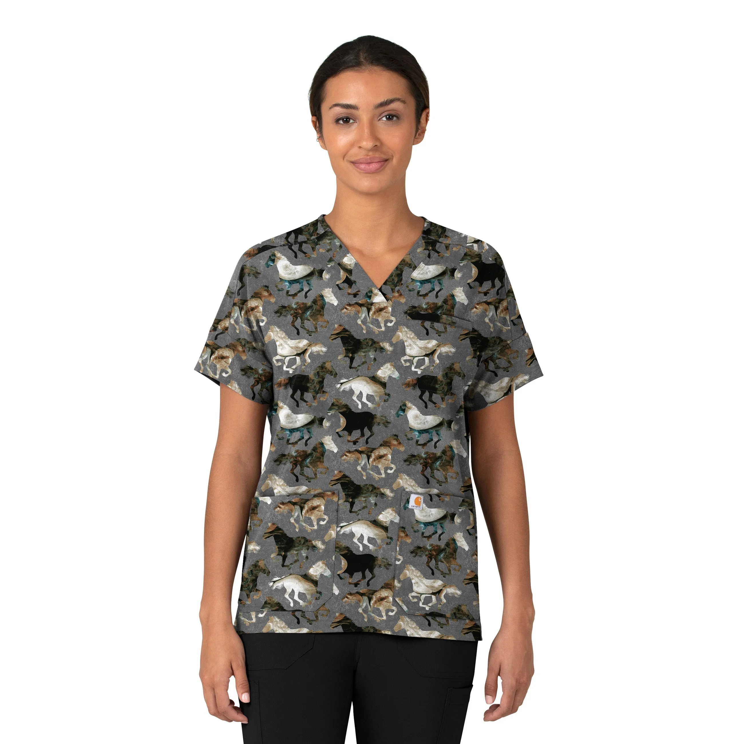 Carhartt Women's Oversized V-Neck Scrub Top - Filly Trot Pewter