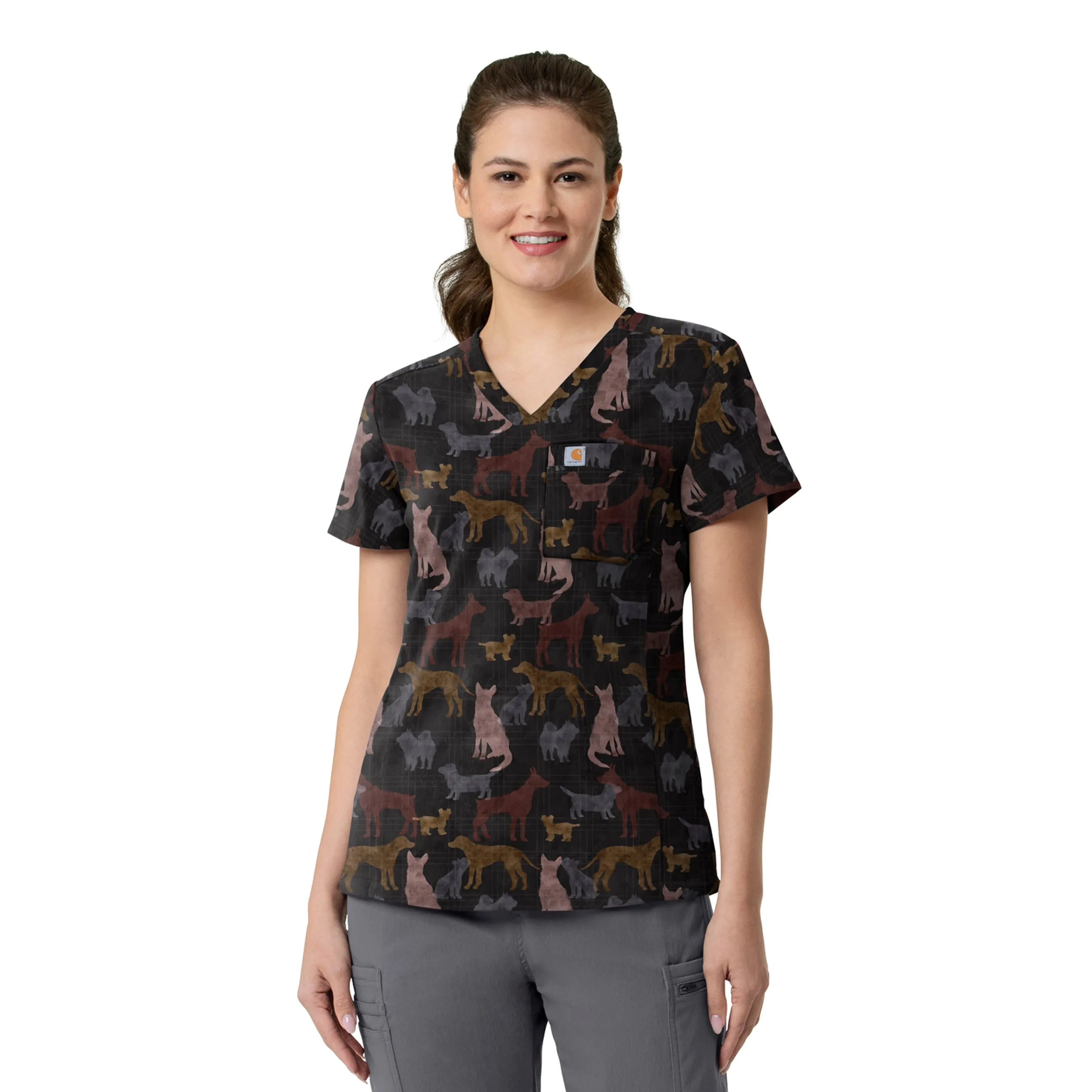 Carhartt Women's Tuck-In Print Scrub Top - Heartwarming Hounds