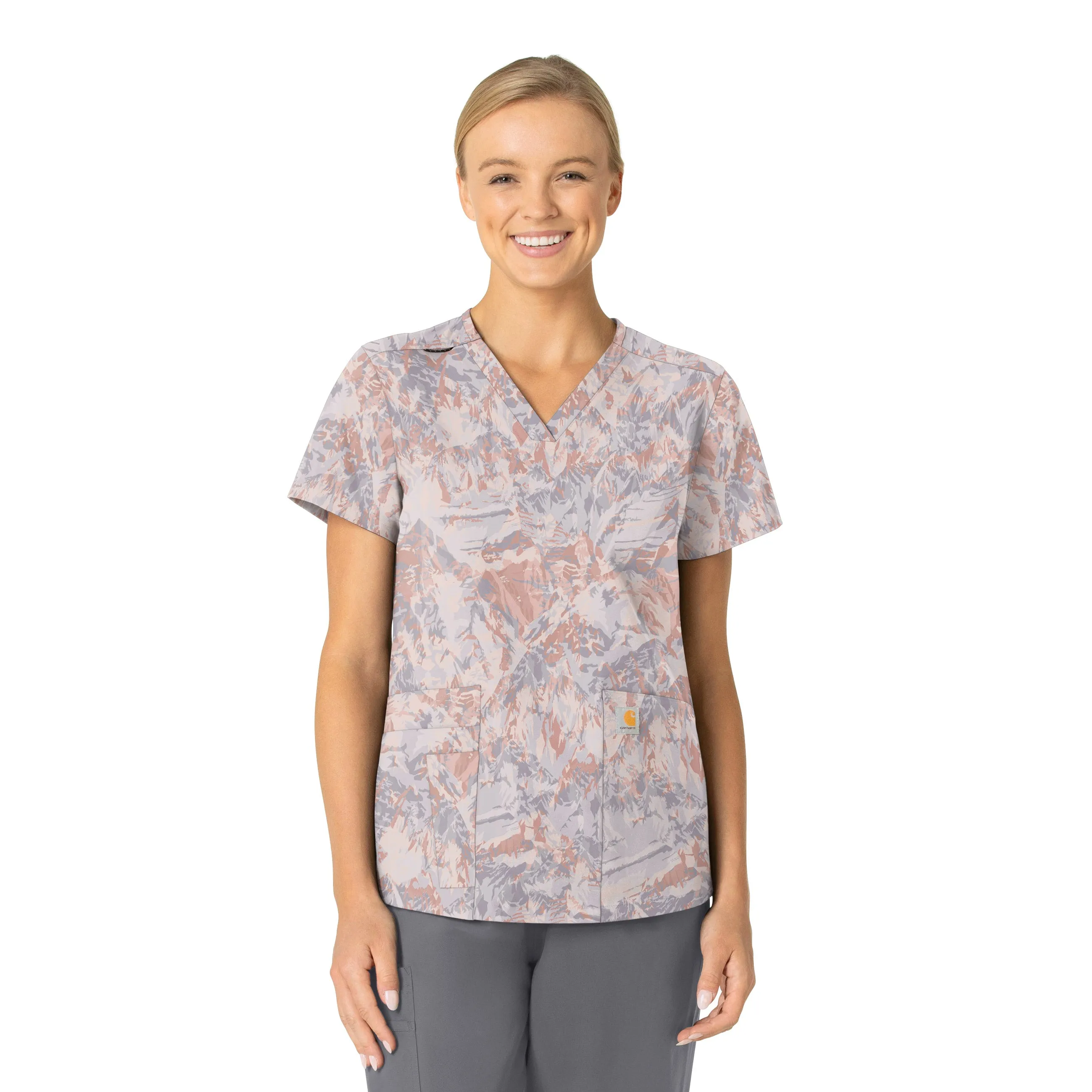 Carhartt Women's V-Neck Print Scrub Top - Snowy Ridges