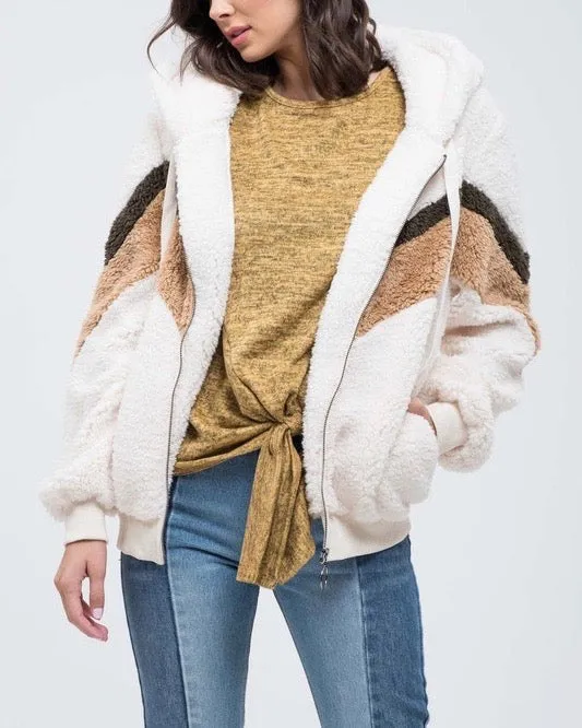 Chevron Sherpa Puffy Zip Up Jacket in More Colors