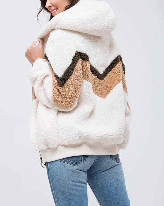 Chevron Sherpa Puffy Zip Up Jacket in More Colors