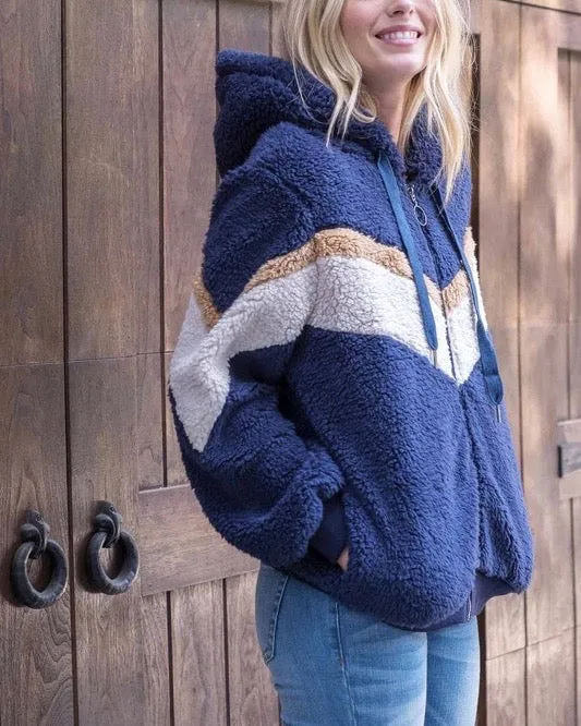 Chevron Sherpa Puffy Zip Up Jacket in More Colors