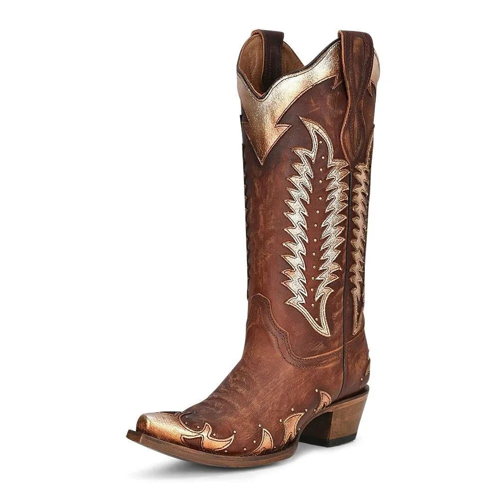 Circle G by Corral Cognac Overlay Embroidery and Stud Western Boot