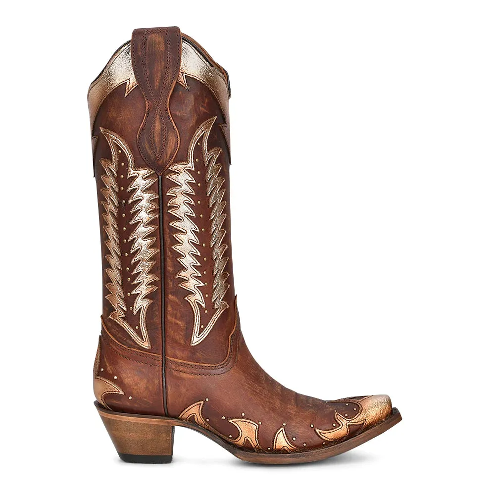 Circle G by Corral Cognac Overlay Embroidery and Stud Western Boot