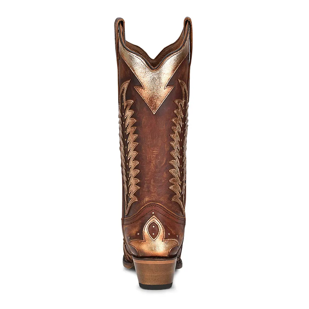 Circle G by Corral Cognac Overlay Embroidery and Stud Western Boot