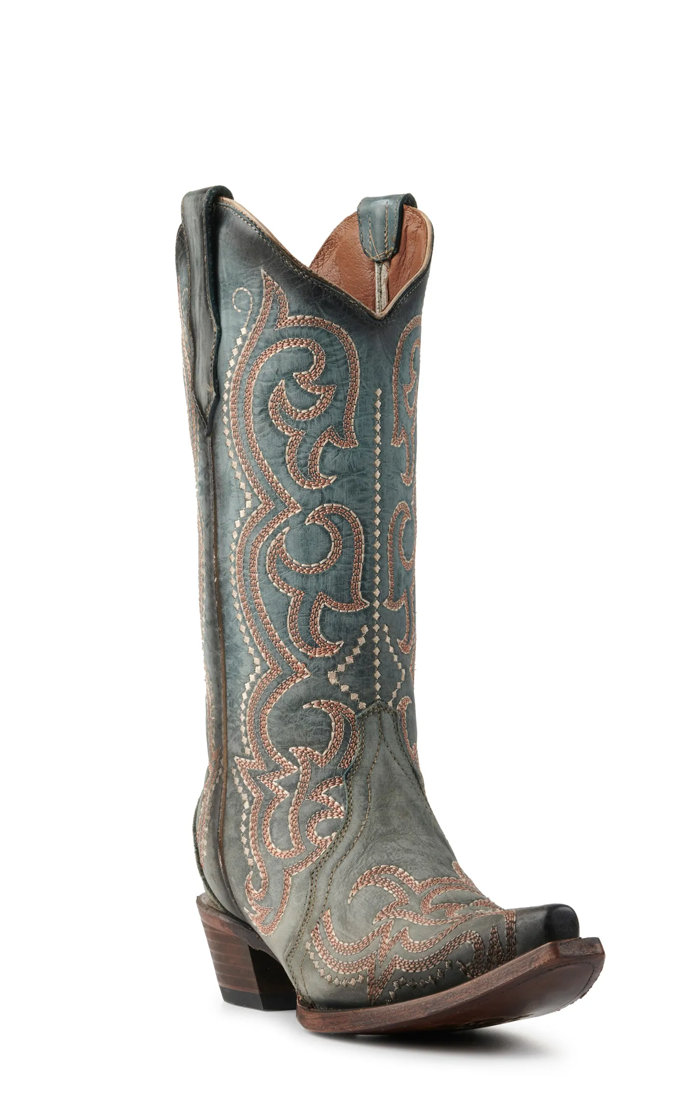 Circle G by Corral Women's Denim Blue with Embroidery & Triad Snip Toe Cowboy Boots