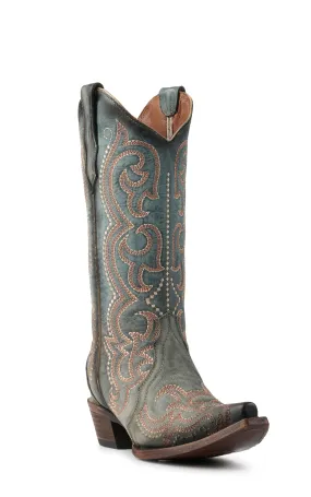 Circle G by Corral Women's Denim Blue with Embroidery & Triad Snip Toe Cowboy Boots