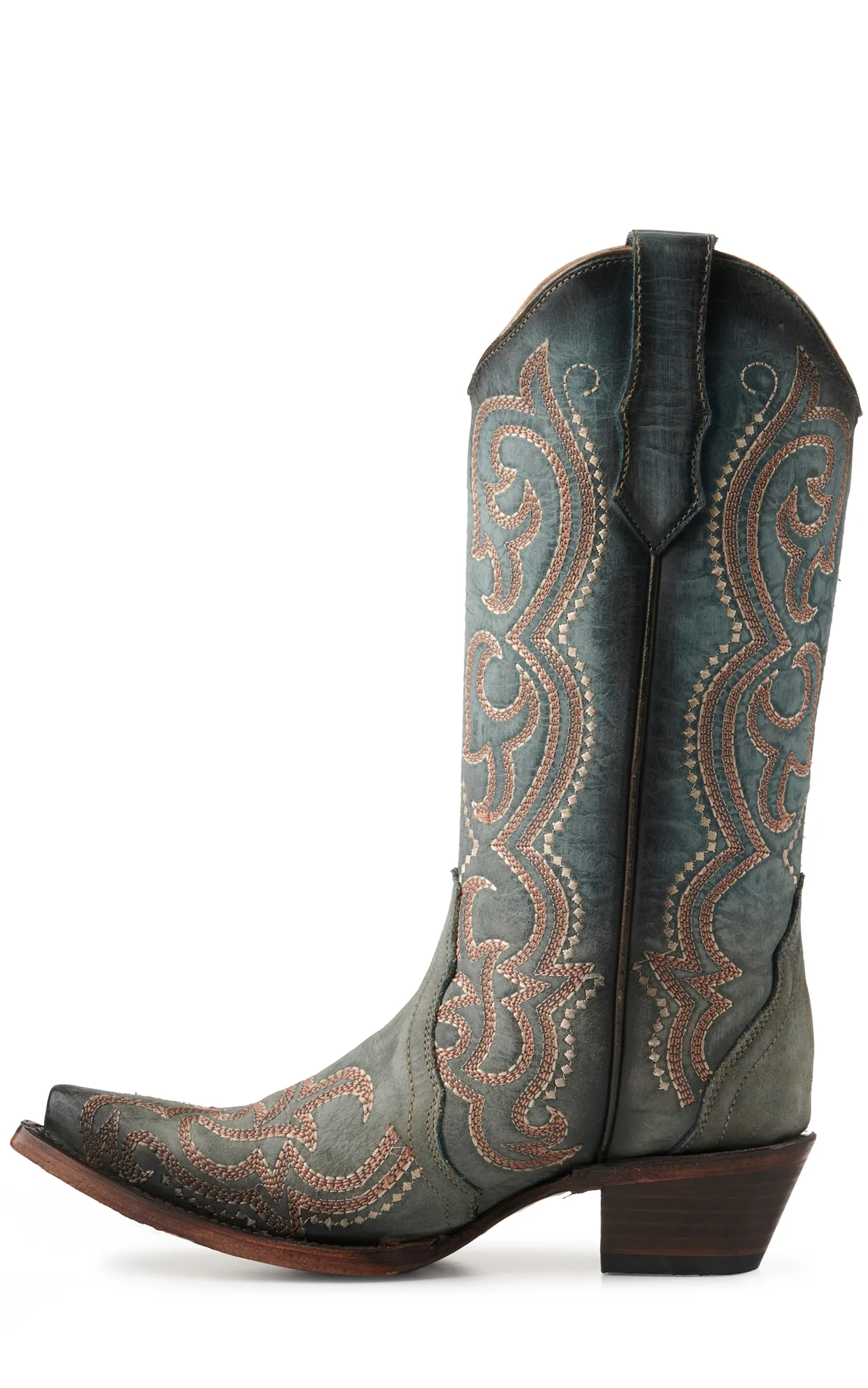 Circle G by Corral Women's Denim Blue with Embroidery & Triad Snip Toe Cowboy Boots