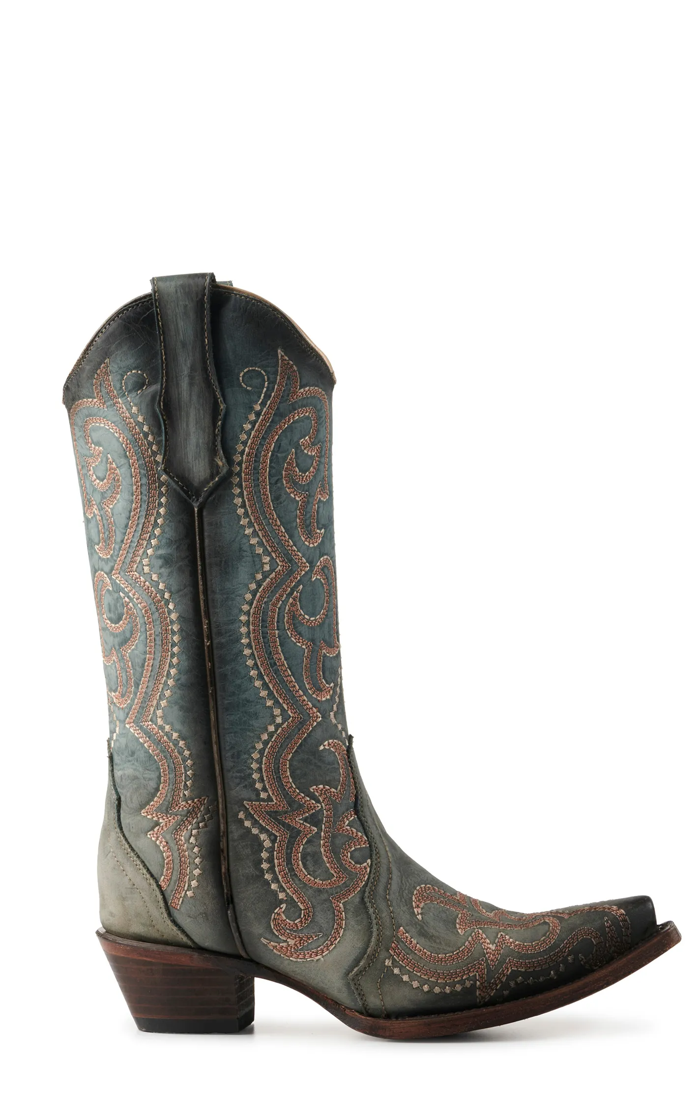 Circle G by Corral Women's Denim Blue with Embroidery & Triad Snip Toe Cowboy Boots