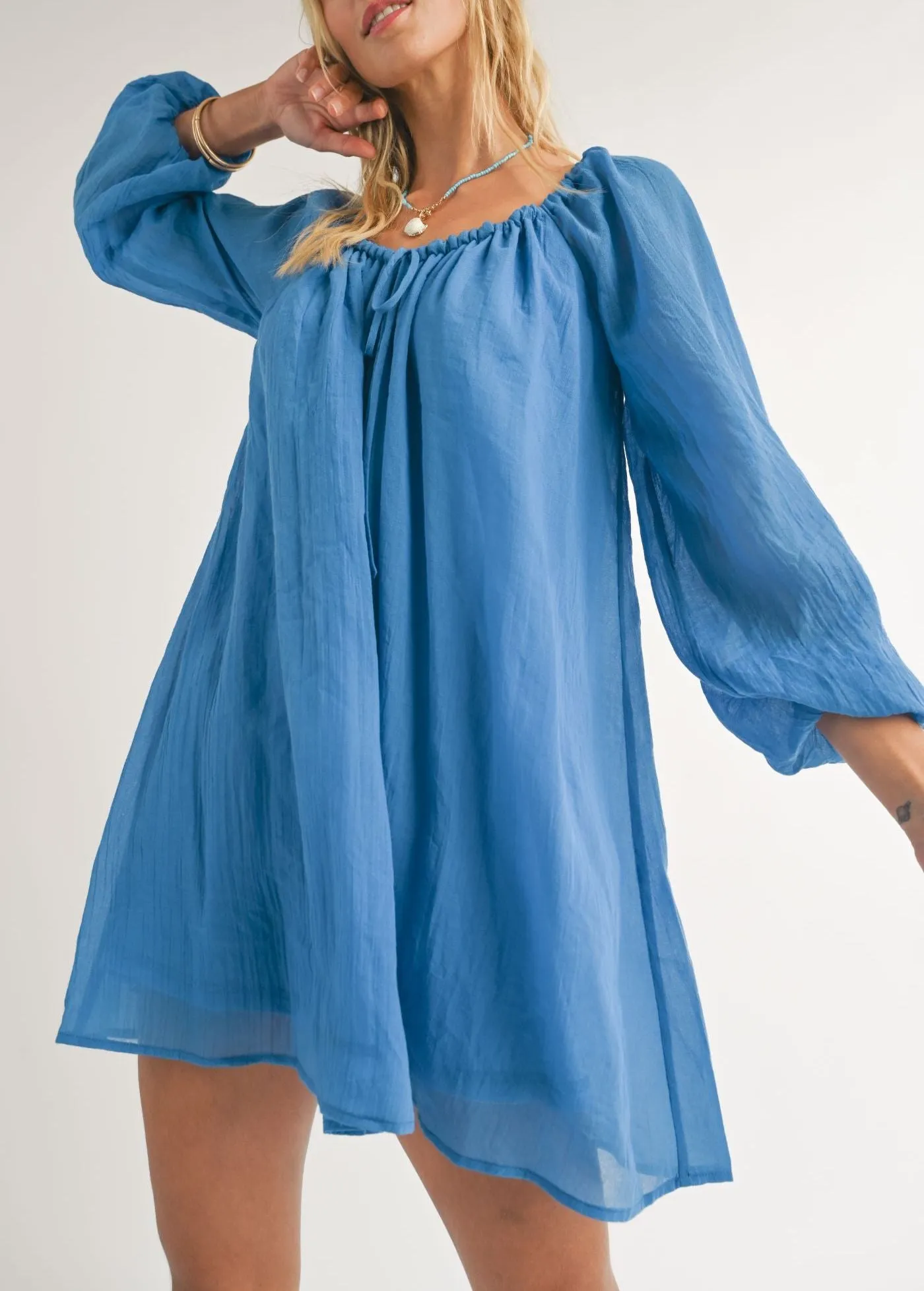 Coastal Long Sleeve Flowy Mini Dress