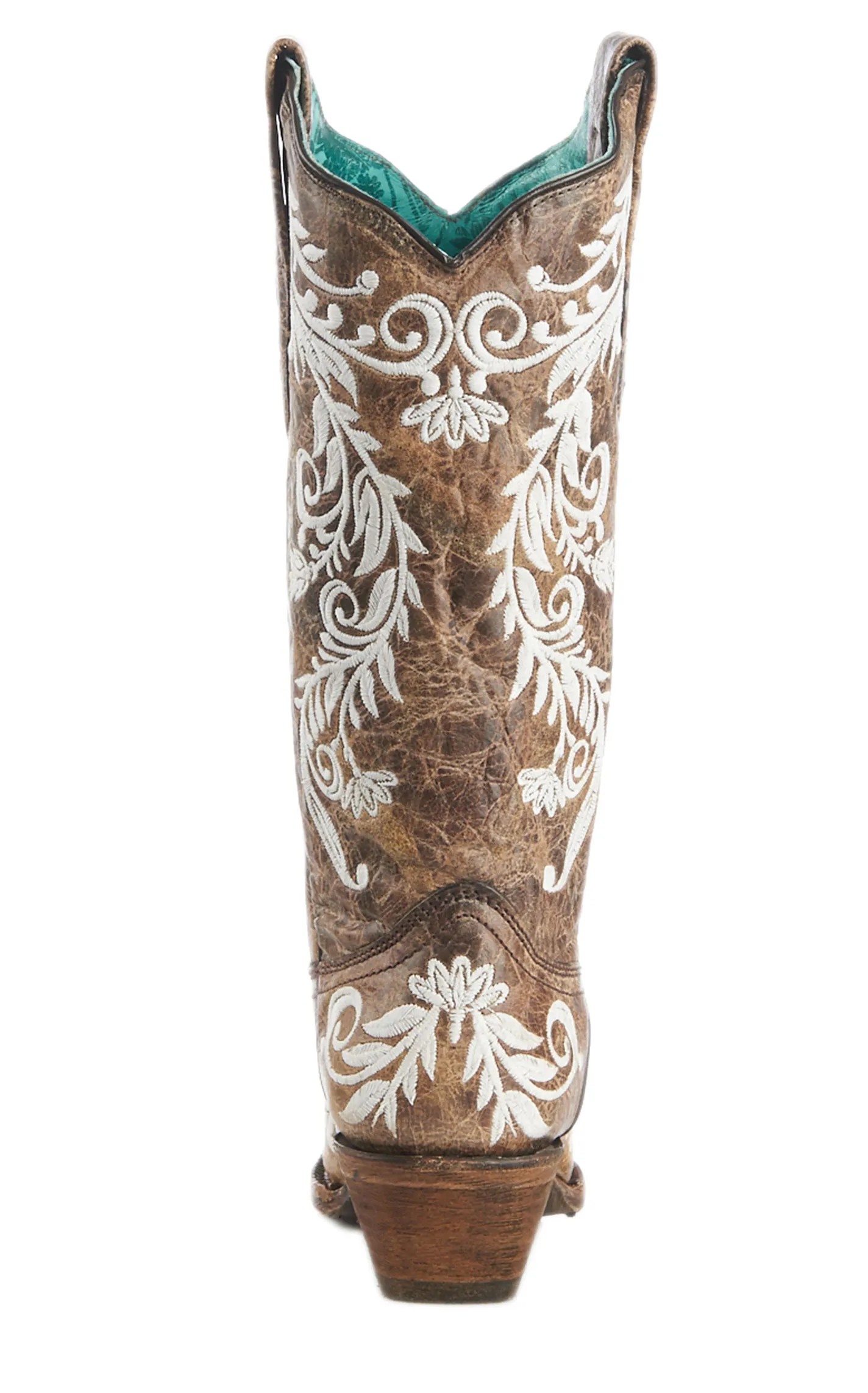 Corral Women's Brown and White Glow in the Dark Embroidery Snip Toe Cowboy Boots