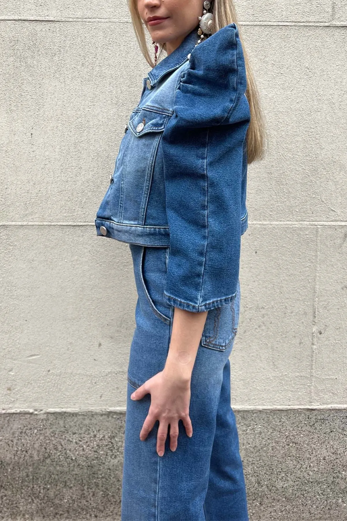 Denim Puff Sleeve Jacket - Indigo