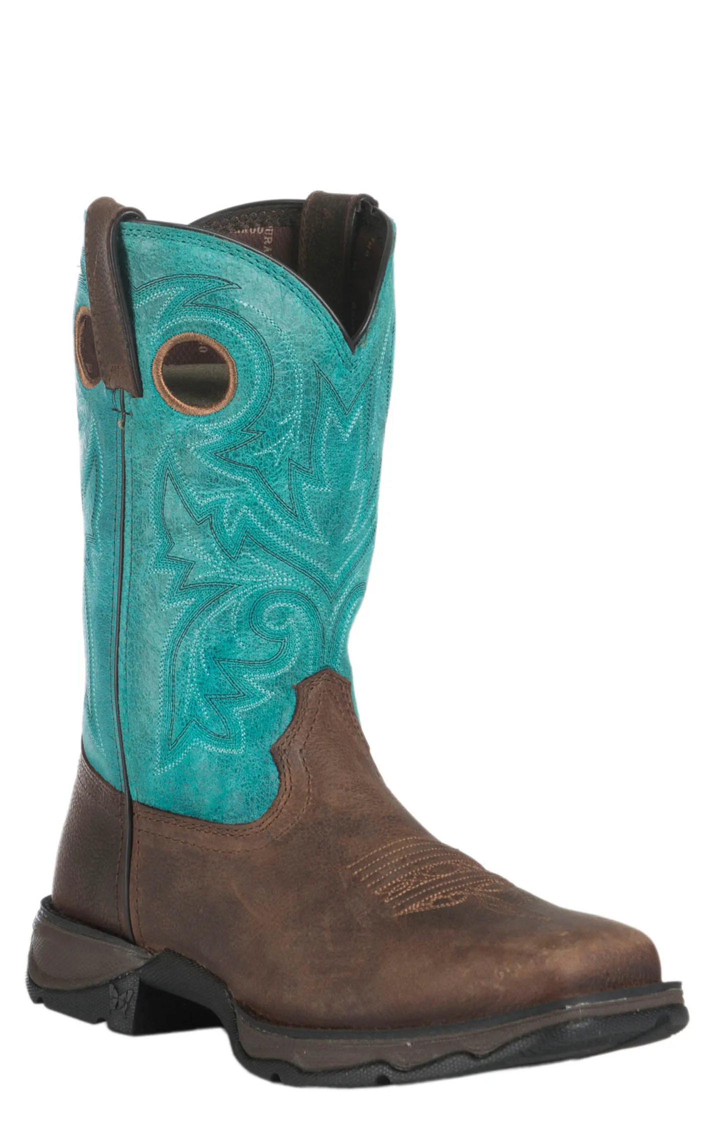 Durango Women's Lady Rebel Brown and Turquoise Square Steel Toe Work Boot