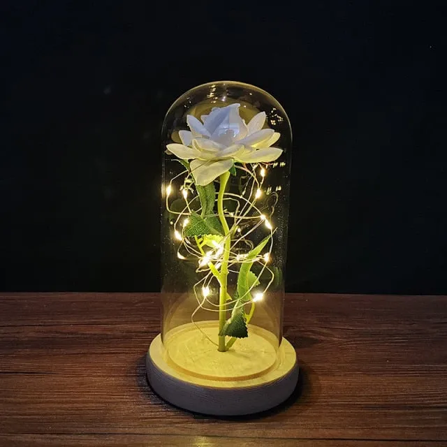 Eternal Rose LED Light Foil Flower In Glass Cover Bridesmaid Gift