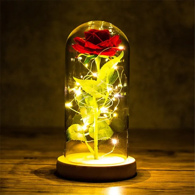 Eternal Rose LED Light Foil Flower In Glass Cover Bridesmaid Gift