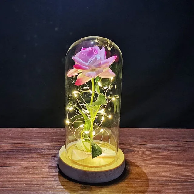 Eternal Rose LED Light Foil Flower In Glass Cover Bridesmaid Gift