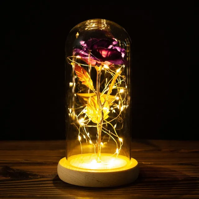 Eternal Rose LED Light Foil Flower In Glass Cover Bridesmaid Gift