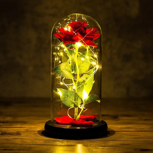 Eternal Rose LED Light Foil Flower In Glass Cover Bridesmaid Gift