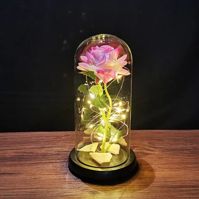 Eternal Rose LED Light Foil Flower In Glass Cover Bridesmaid Gift