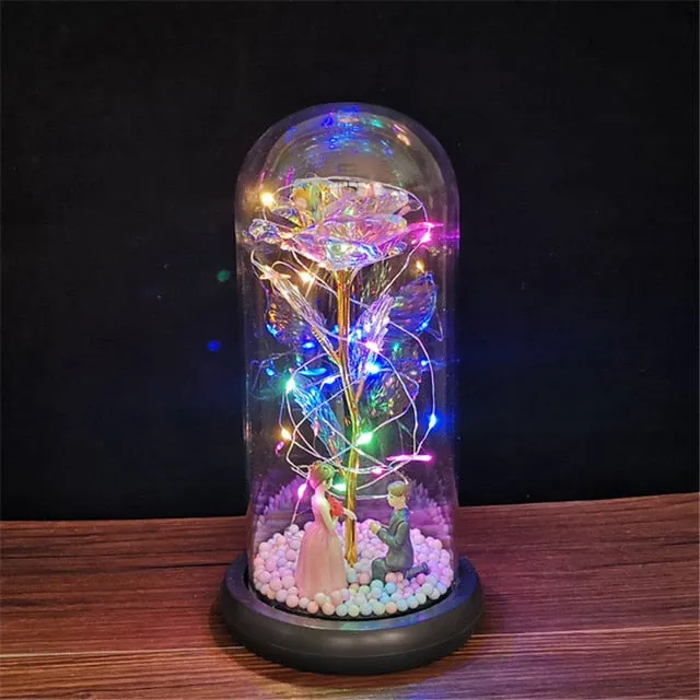 Eternal Rose LED Light Foil Flower In Glass Cover Bridesmaid Gift