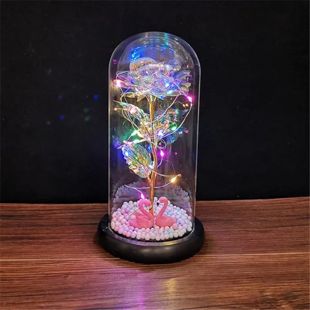 Eternal Rose LED Light Foil Flower In Glass Cover Bridesmaid Gift