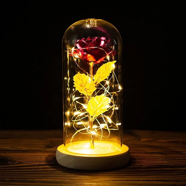 Eternal Rose LED Light Foil Flower In Glass Cover Bridesmaid Gift