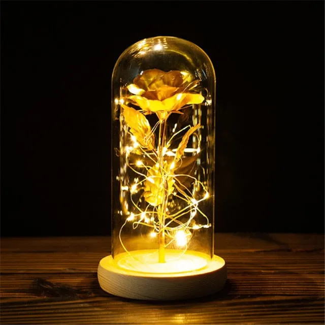 Eternal Rose LED Light Foil Flower In Glass Cover Bridesmaid Gift