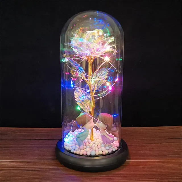 Eternal Rose LED Light Foil Flower In Glass Cover Bridesmaid Gift