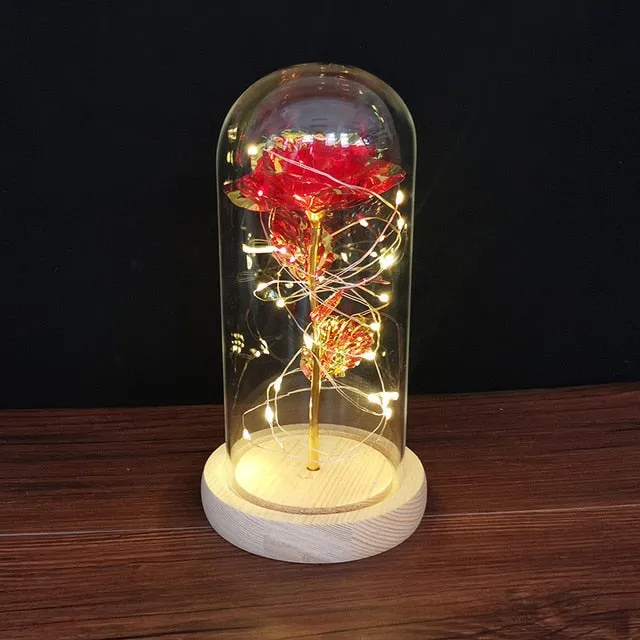 Eternal Rose LED Light Foil Flower In Glass Cover Bridesmaid Gift